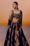 Shop_Mishru_Black Organza, Chiffon Embroidery Square Neck Floral Lehenga Set _Online_at_Aza_Fashions