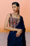 Mishru_Blue Organza Embroidery Square Neck Designer Yuki Navy Saree And Blouse _Online_at_Aza_Fashions