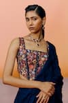 Buy_Mishru_Blue Organza Embroidery Square Neck Designer Yuki Navy Saree And Blouse _Online_at_Aza_Fashions