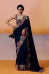 Buy_Mishru_Blue Silk Embroidery Square Neck Nysa Designer Saree Set _at_Aza_Fashions