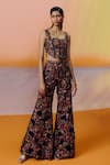Shop_Mishru_Navy Organza, Chiffon Embroidery Square Neck Blue Floral Pants Set _at_Aza_Fashions