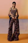 Buy_Mishru_Navy Organza, Chiffon Embroidery Square Neck Blue Floral Pants Set _at_Aza_Fashions