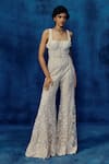 Buy_Mishru_Ivory Tulle Embroidery Square Neck Dasha Jumpsuit _at_Aza_Fashions