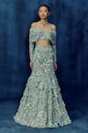 Buy_Mishru_Mint Tulle Embroidery Off-shoulder Green Josie Skirt Set _Online_at_Aza_Fashions