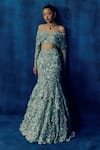Shop_Mishru_Mint Tulle Embroidery Off-shoulder Green Josie Skirt Set _at_Aza_Fashions