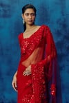 Mishru_Red Tulle Sequins, Embroidery Square Neck Bella Saree Set _Online_at_Aza_Fashions