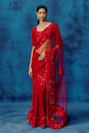 Buy_Mishru_Red Tulle Sequins, Embroidery Square Neck Bella Saree Set _at_Aza_Fashions