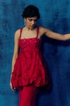 Buy_Mishru_Fuchsia Organza Applique, Ruffles Square Neck Peplum Top And Pant Set _Online_at_Aza_Fashions