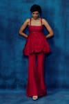 Buy_Mishru_Fuchsia Organza Applique, Ruffles Square Neck Peplum Top And Pant Set _at_Aza_Fashions