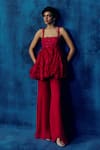 Shop_Mishru_Fuchsia Organza Applique, Ruffles Square Neck Peplum Top And Pant Set _at_Aza_Fashions