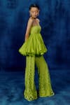 Shop_Mishru_Lime Organza, Tulle Embroidery Off-shoulder Green Rita Peplum Set _Online_at_Aza_Fashions