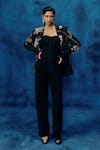 Buy_Mishru_Black Silk, Tweed Embroidery Square Neck Rini Designer Blazer Set _Online_at_Aza_Fashions