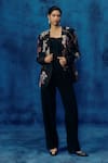 Buy_Mishru_Black Silk, Tweed Embroidery Square Neck Rini Designer Blazer Set _at_Aza_Fashions