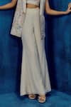 Mishru_Gold Organza Embroidery, Sequins Square Neck Champagne Sele Blazer Set _Online_at_Aza_Fashions
