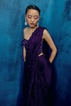 Mishru_Purple Organza Sequins Sweetheart Neck Designer Yuki Saree With Corset Blouse _Online_at_Aza_Fashions