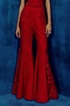 Mishru_Red Tweed Sequins Square Neck Myna Pants Set _Online_at_Aza_Fashions