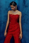Buy_Mishru_Red Tweed Sequins Square Neck Myna Pants Set 