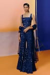Mishru_Navy Tulle Sequins, Embroidery Square Neck Blue Pia Sharara Set _Online_at_Aza_Fashions