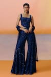 Buy_Mishru_Navy Tulle Sequins, Embroidery Square Neck Blue Pia Sharara Set _at_Aza_Fashions