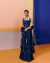 Mishru_Navy Tulle Sequins, Embroidery Square Neck Blue Pia Sharara Set _at_Aza_Fashions