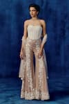 Buy_Mishru_Gold Tulle Embroidery Sweetheart Neck Heli Sharara Set _at_Aza_Fashions