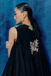 Buy_Mishru_Black Organza Embroidery V-neck Eva Dress _Online_at_Aza_Fashions