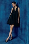 Buy_Mishru_Black Organza Embroidery V-neck Eva Dress _at_Aza_Fashions