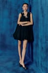 Shop_Mishru_Black Organza Embroidery V-neck Eva Dress _at_Aza_Fashions