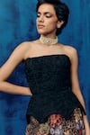 Mishru_Black Organza Fabric Flowers, Embroidery Open Neck Ole Pants Set _Online_at_Aza_Fashions