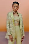 Mishru_Green Organza Embroidery Square Neck Designer Sea Blazer Set _Online_at_Aza_Fashions