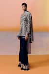 Buy_Mishru_Navy Organza, Georgette Embroidery Split V-neck Gina Kurta Set _Online_at_Aza_Fashions