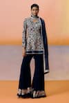 Buy_Mishru_Navy Organza, Georgette Embroidery Split V-neck Gina Kurta Set _at_Aza_Fashions