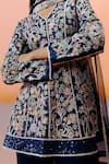 Shop_Mishru_Navy Organza, Georgette Embroidery Split V-neck Gina Kurta Set _Online_at_Aza_Fashions