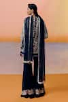 Shop_Mishru_Navy Organza, Georgette Embroidery Split V-neck Gina Kurta Set _at_Aza_Fashions