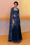 Shop_Mishru_Navy Organza, Tulle Sequins, Beads Sweetheart Neck, Blue Designer Mimi Skirt Set _at_Aza_Fashions