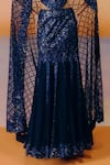 Mishru_Navy Organza, Tulle Sequins, Beads Sweetheart Neck, Blue Designer Mimi Skirt Set _Online_at_Aza_Fashions