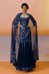 Buy_Mishru_Navy Organza, Tulle Sequins, Beads Sweetheart Neck, Blue Designer Mimi Skirt Set _at_Aza_Fashions