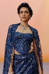 Shop_Mishru_Navy Organza, Tulle Sequins, Beads Sweetheart Neck, Blue Designer Mimi Skirt Set _Online_at_Aza_Fashions