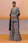 Buy_Mishru_Navy Organza, Chiffon Embroidery V-neck Caradonna Kurta Sharara Set _at_Aza_Fashions