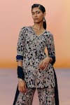 Shop_Mishru_Navy Organza, Chiffon Embroidery V-neck Caradonna Kurta Sharara Set _at_Aza_Fashions