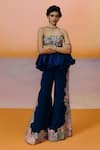 Buy_Mishru_Navy Organza Embroidery Bandeau Neck Blue Peplum Top And Pant Set _at_Aza_Fashions