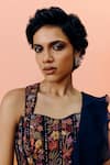 Mishru_Navy Organza Embroidery Square Neck Nica Designer Blue Saree Set _Online_at_Aza_Fashions