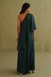 Shop_Midori By Sgv_Green Satin Sequins Asymmetric Bottle Hand Embroidered Pant Set _at_Aza_Fashions