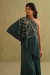 Midori By Sgv_Green Satin Sequins Asymmetric Bottle Hand Embroidered Pant Set _Online_at_Aza_Fashions