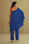 Shop_Midori By Sgv_Blue Crepe, Silk Sequins Round Neck Royal Designer Pant Set _at_Aza_Fashions