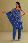 Midori By Sgv_Blue Crepe, Silk Sequins Round Neck Royal Designer Pant Set _Online_at_Aza_Fashions