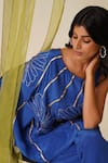 Shop_Midori By Sgv_Blue Crepe, Silk Sequins Round Neck Royal Designer Pant Set _Online_at_Aza_Fashions