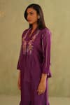 Buy_Midori By Sgv_Purple Cotton, Silk, Chanderi Embroidery, Sequins V-neck Hand Pant Set _Online_at_Aza_Fashions