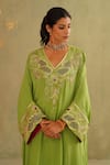 Shop_Midori By Sgv_Green Crepe, Silk Embroidery, Sequins V-neck Azra Designer Kaftan Set _Online_at_Aza_Fashions