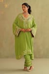 Buy_Midori By Sgv_Green Crepe, Silk Embroidery, Sequins V-neck Azra Designer Kaftan Set _at_Aza_Fashions